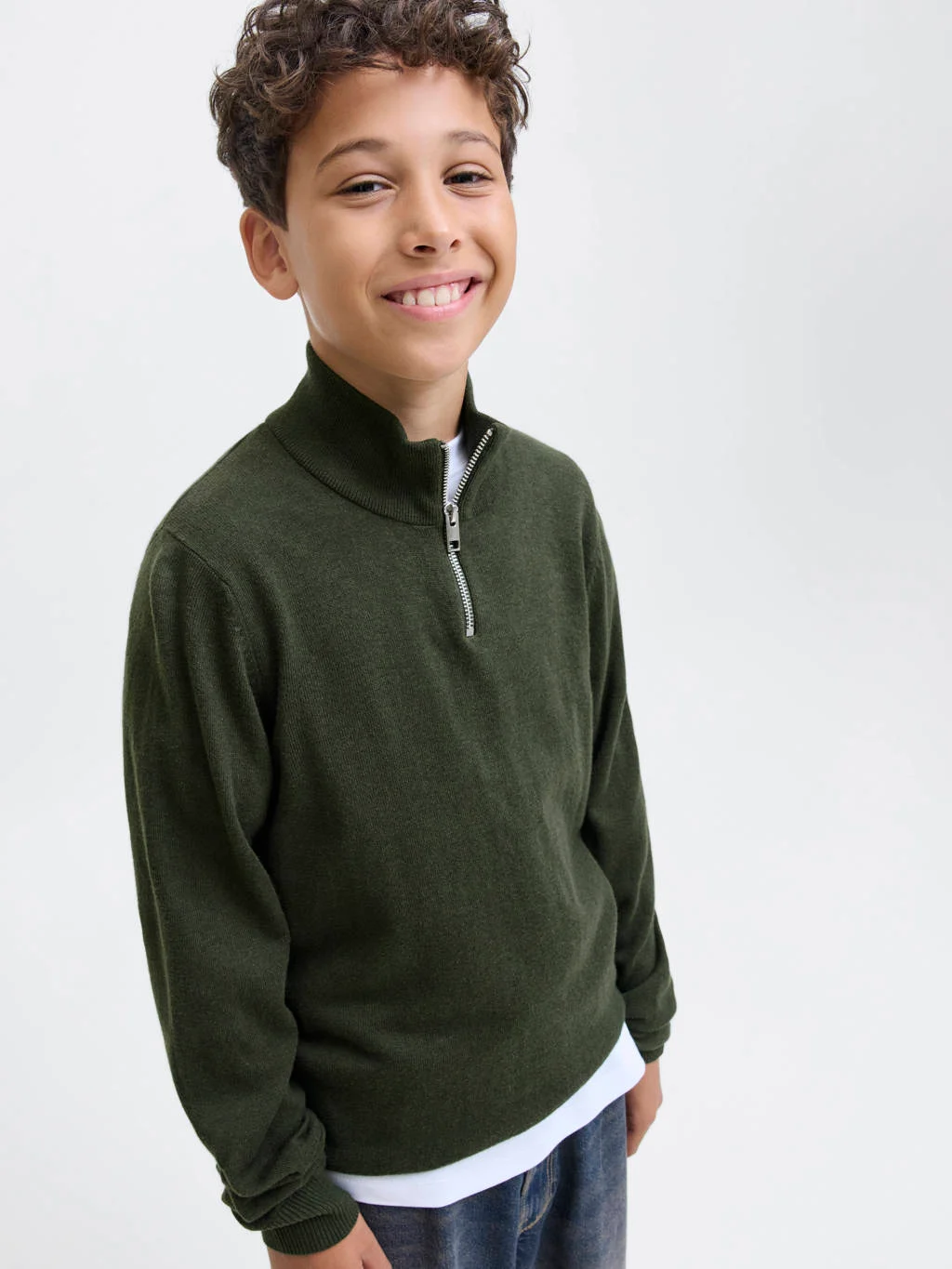 JACK & JONES JUNIOR trui donkergroen fijn gebreid