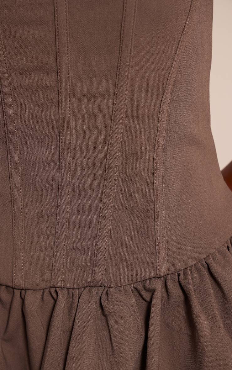 Chocolat Robe Mini Bustier Bandeau Tissé Avec Corset Et Ourlet À Volants