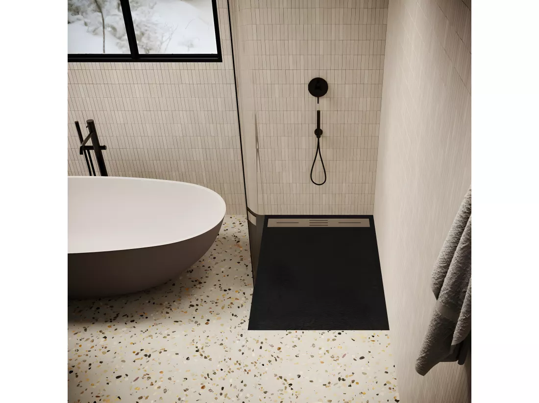 Receveur de douche 80 x 120 cm extra plat LUCIA en SoliCast® surface ardoisée noir