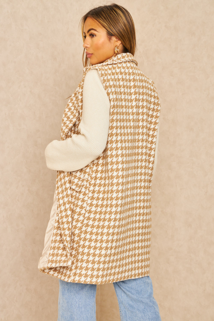 Veste blazer beige sans manches pied de poule