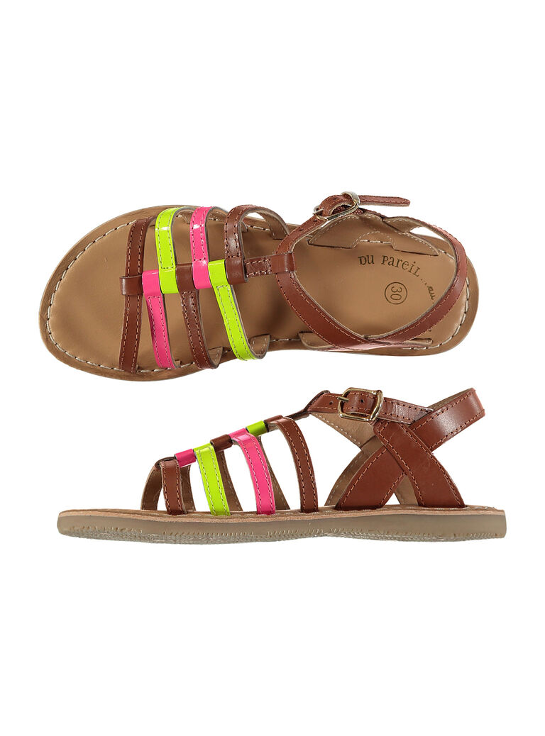 Sandale ville en cuir fluo fille