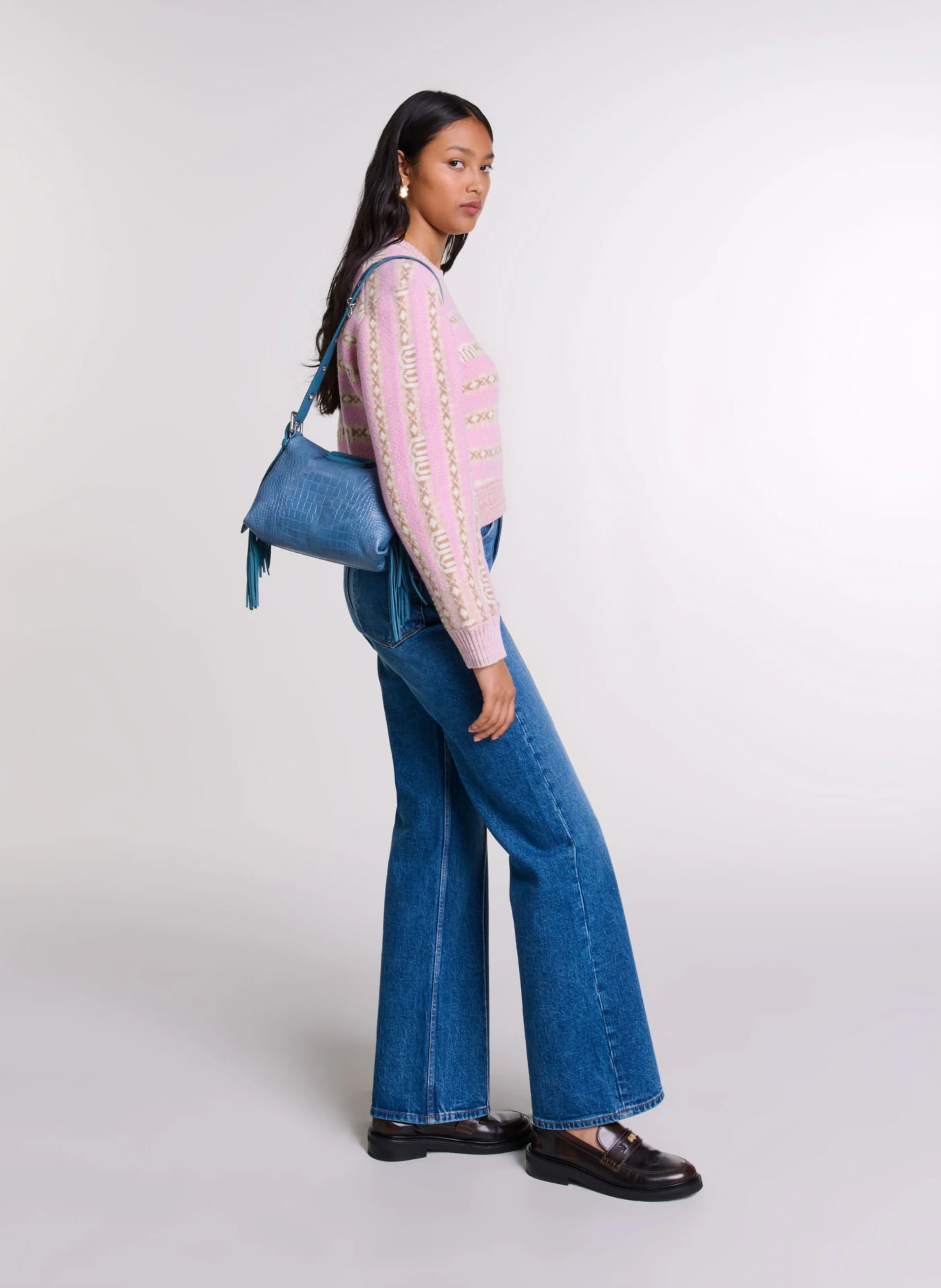 Pull droit court imprimé en laine mélangée | Multicolore
