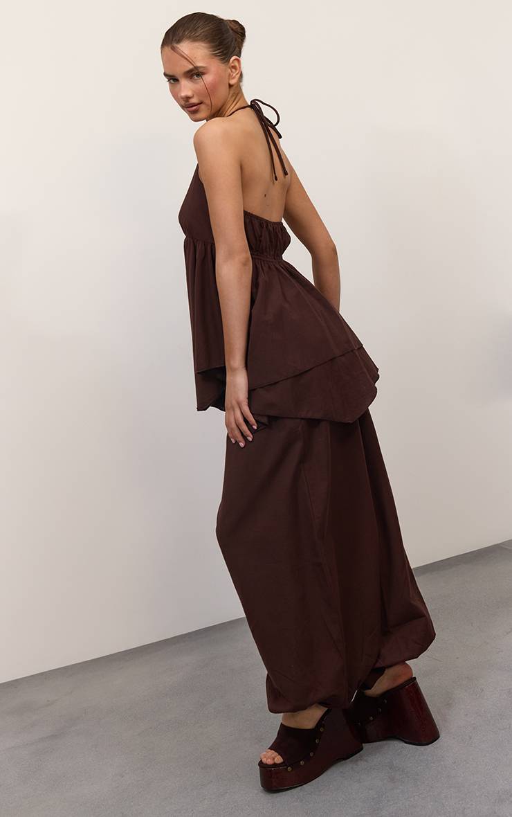 Marron Pantalon Ballon En Lin Chocolat