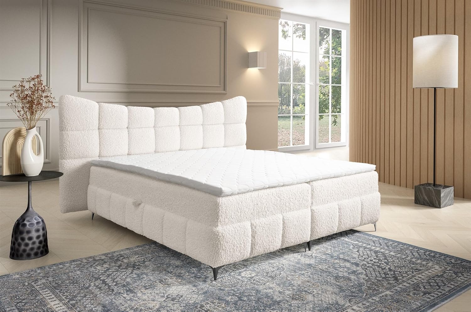 Fun Möbel Boxspringbett Bett Schlafzimmerbett NOVA in Stoff Rolf (Creme, 120x200 cm)