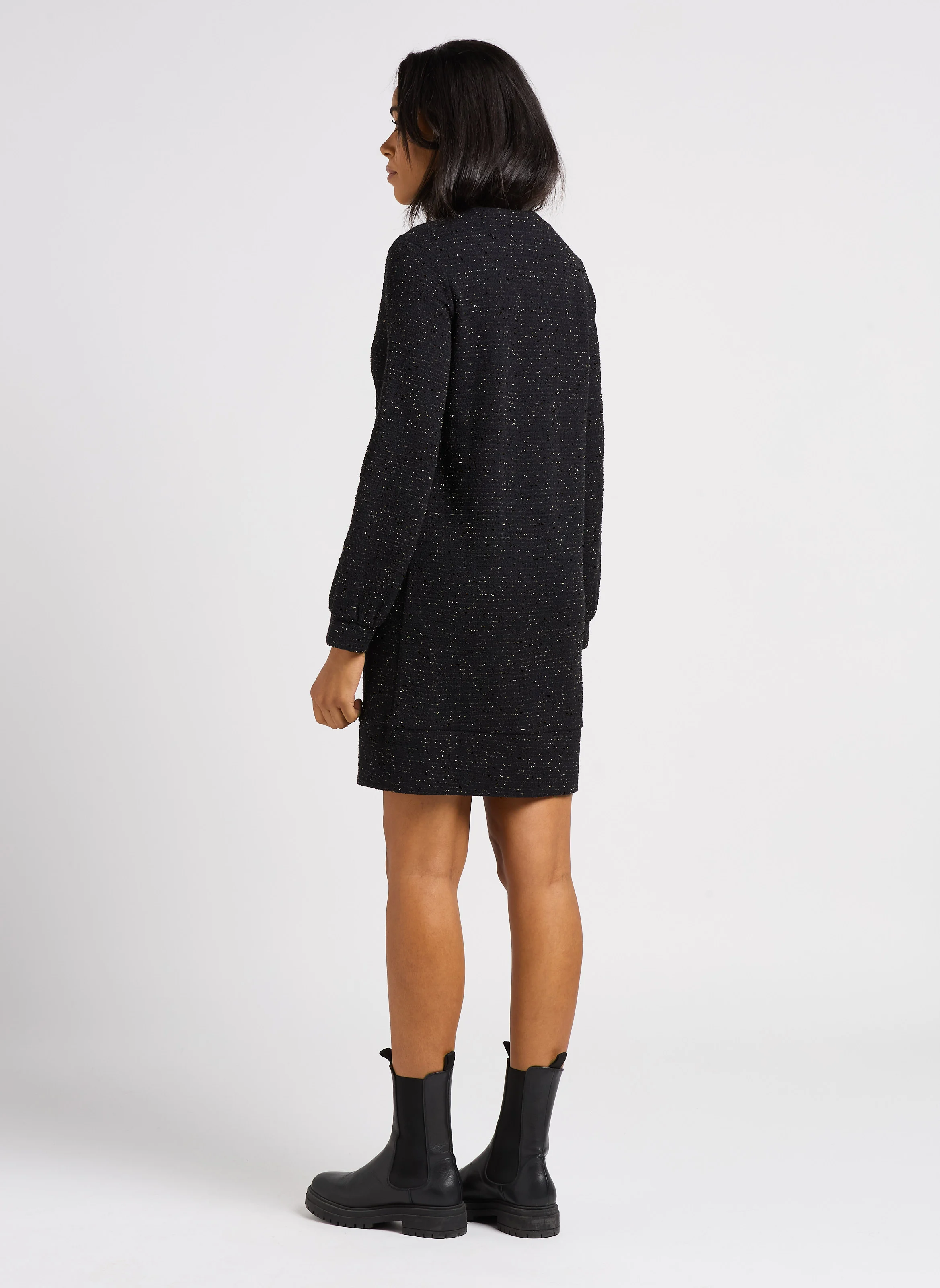 Robe courte ample encolure V en coton mélangé | Noir