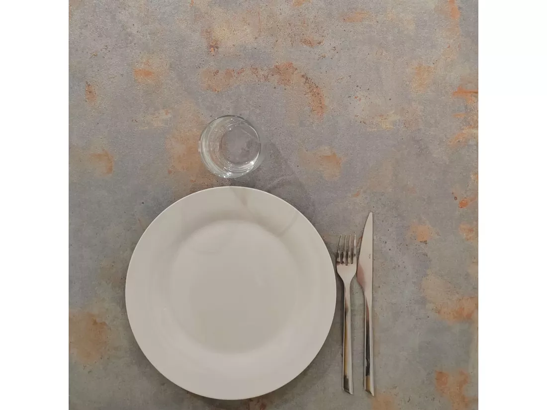 Mange-debout 60 x 60 cm - modèle Round pied blanc gris rouille