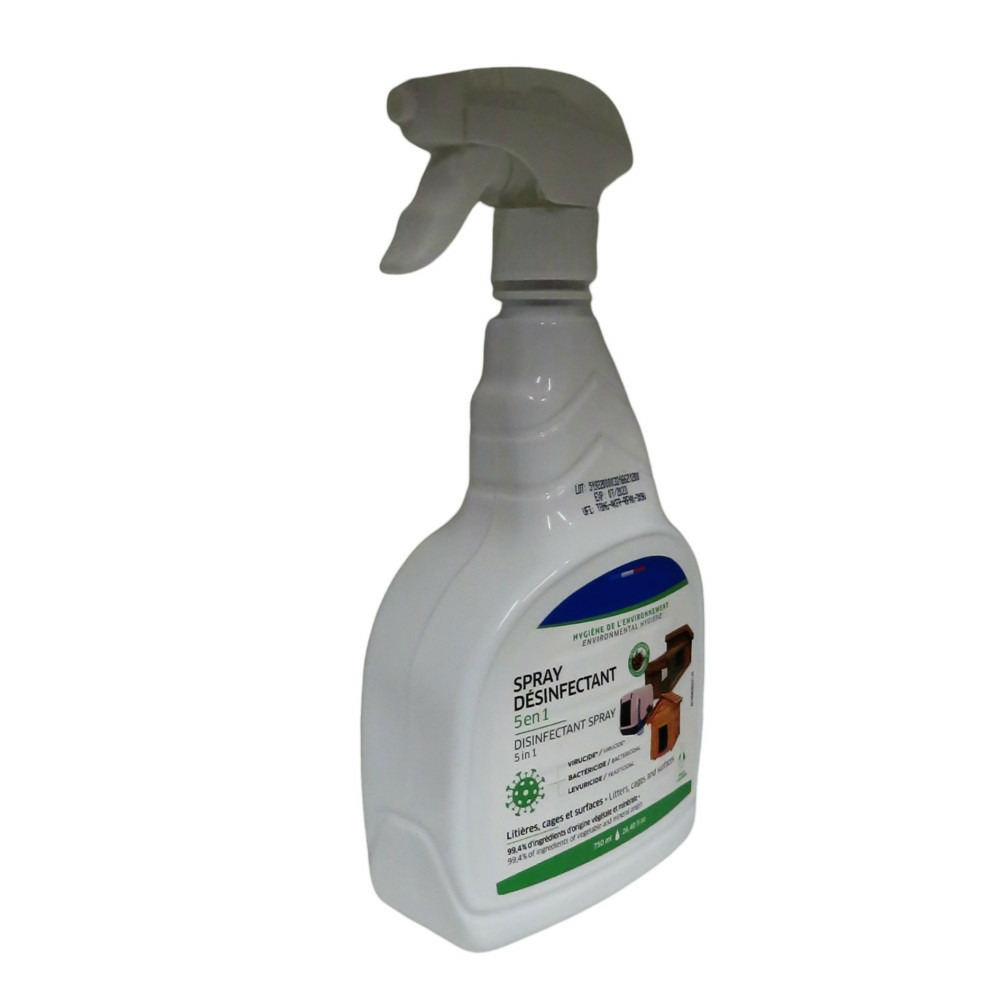Spray désinfectant 5 en 1, contenance 750 ml, pour habitat des animaux