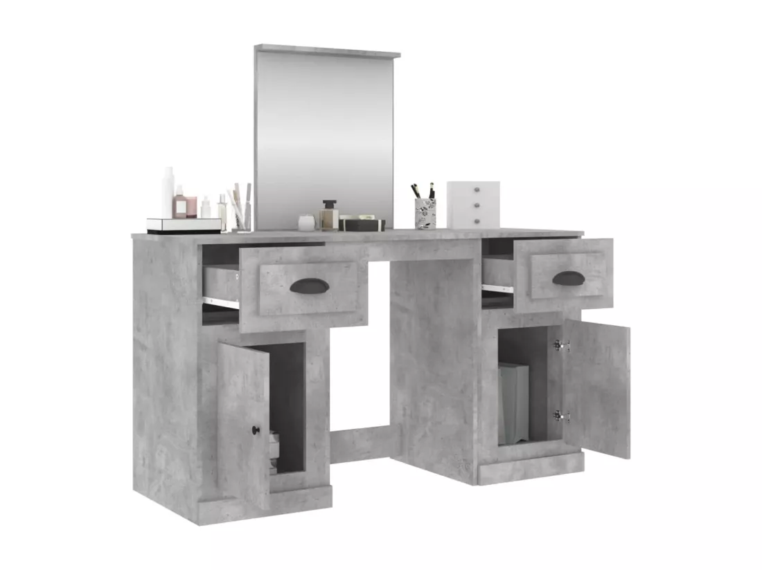Coiffeuse avec miroir gris béton 130x50x132,5 cm