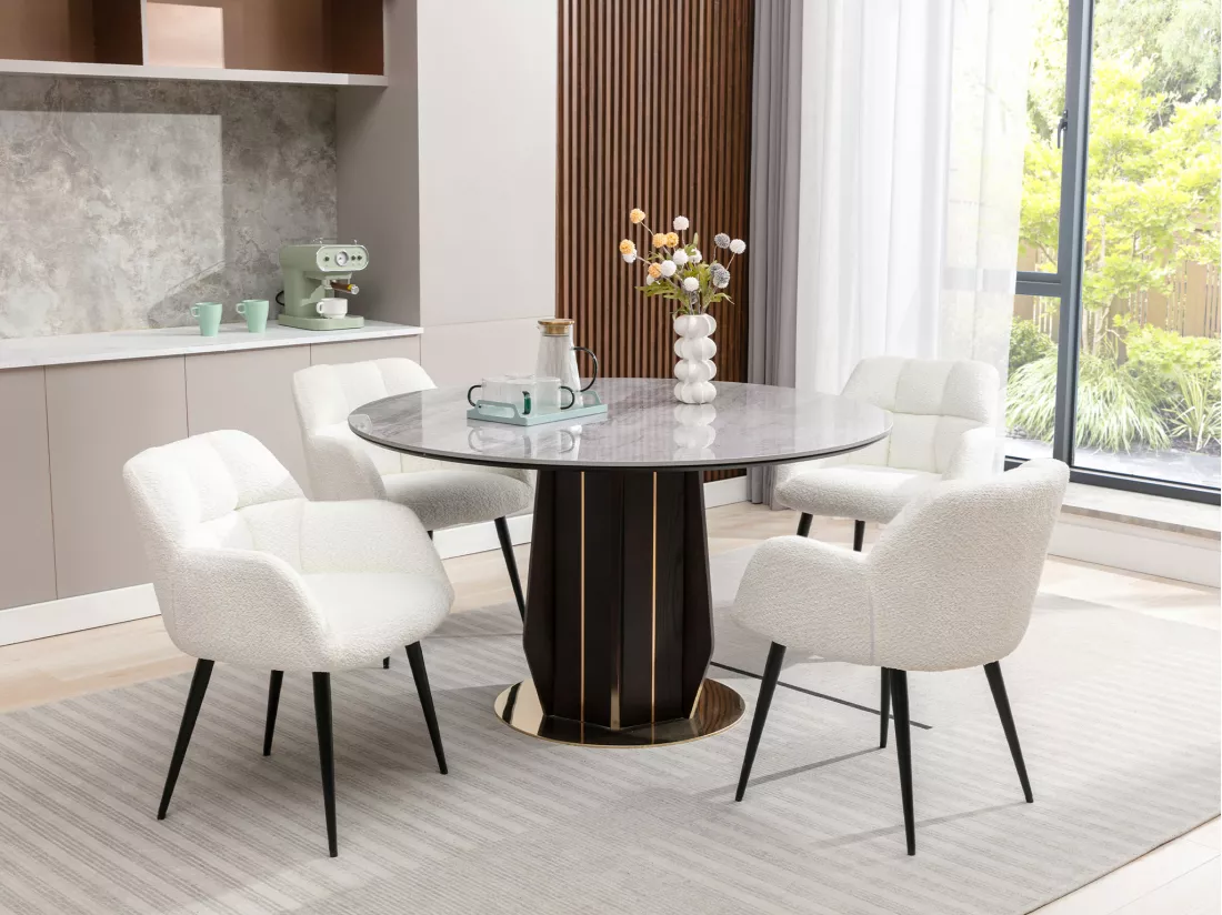 Lot de 2 chaises avec accoudoirs - Tissu bouclette et métal noir - Blanc - PEGA de Pascal MORABITO