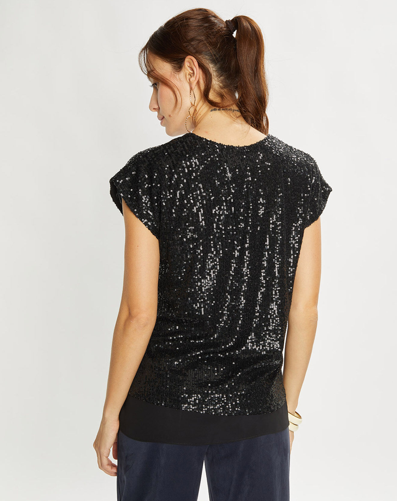 Lauren Vidal Top Canyon à sequins noir