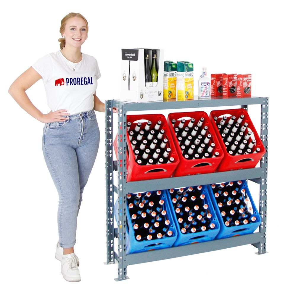 PROREGAL Drankkrattenrek Tegernsee XL HxBxD 110 x 110 x 30 cm 6 Kratten + Plank Grijs