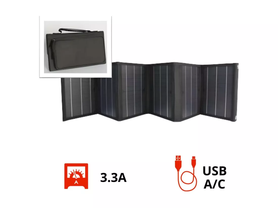 Panneau solaire portatif pliable SolarTec 60 - 60W 18V 3,3A - 6 pans monocristallins - Port USB A/C - Câble DC - Protec