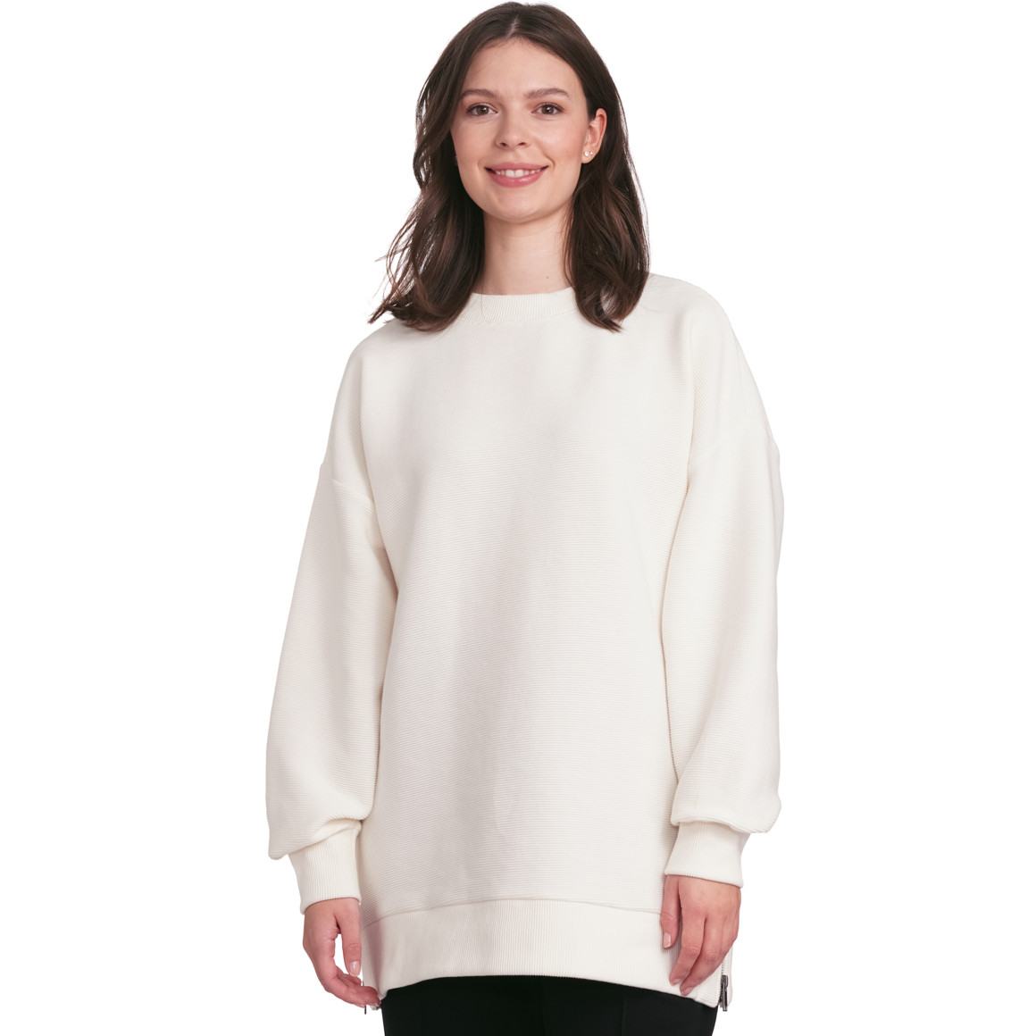 Gina Collection Damen Sweatshirt mit Rippstruktur weiss