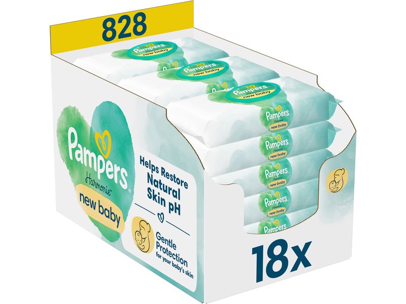 Pampers Feuchttücher Harmonie New Baby 18er Pack / 828 Stüc Für eine sanfte, hautfreundliche Reinigung