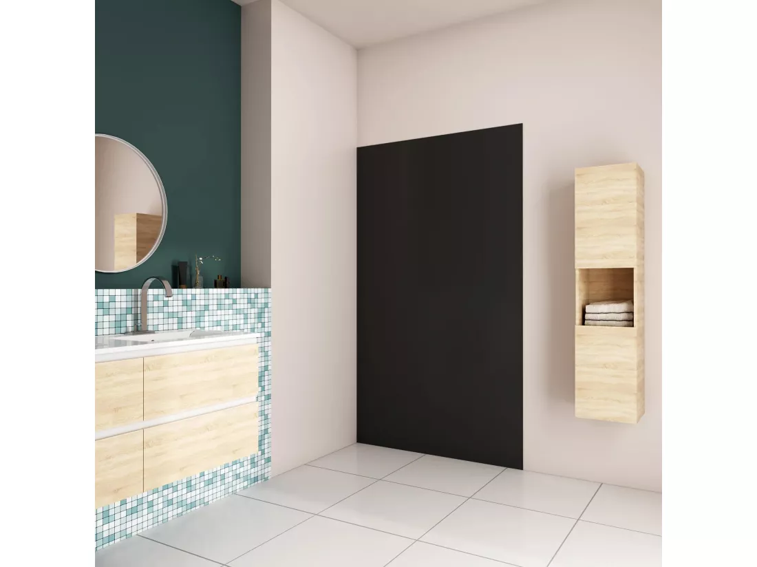 AICA Panneau mural de douche Noir 90x210cm,Panneaux muraux salle de bain habillage mural aluminium,avec 2 profilés de finition