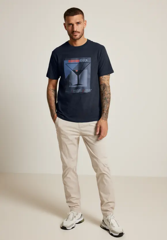 Slub T-Shirt mit Frontprint - night blue