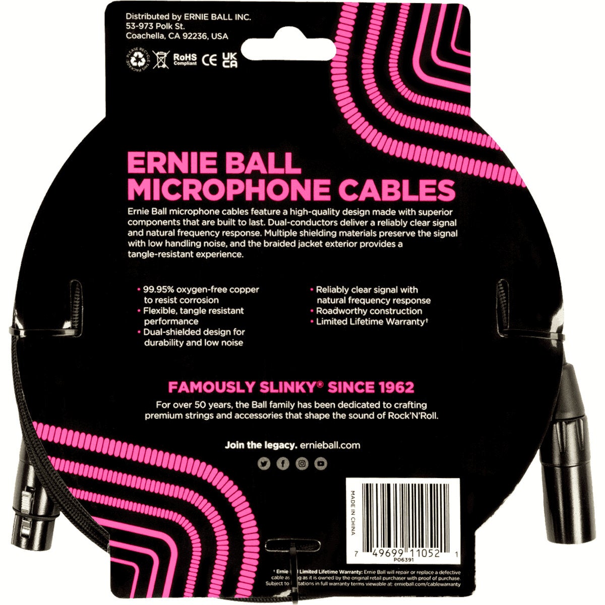 Ernie Ball 6391 microfoonkabel XLR male-XLR female 4.5m zwart
