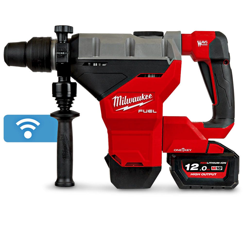 Kit de Martelo Rotativo SDS Max Milwaukee FUEL™ 18V com 2 Baterias de 12,0Ah e Encaixe de 44mm (M18FHM-122C)