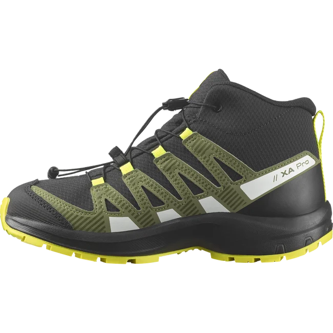 XA PRO V8 MID WATERPROOF  Junior - Schuhe Kids Black/DeepLichenGreen/SafetyYellow