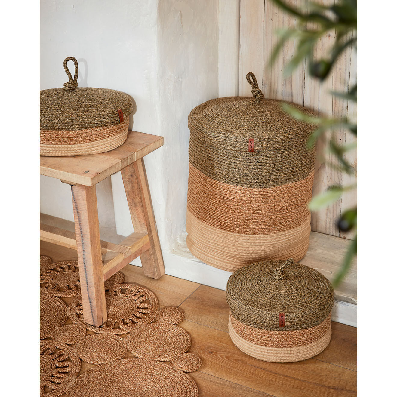 Nazar Rugs Panier CALI 4301 fait main vert - 25x15 cm