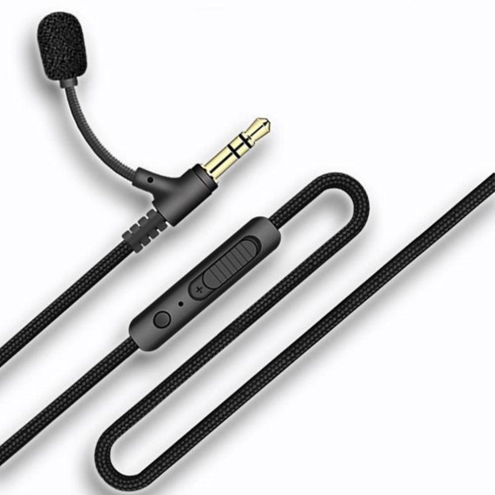 (1.5m) 3.5mm Klinke (m) auf (m) Audio Stecker Stereo AUX geflochtenes Kabel mit Mikrofon und Lautstärkeregler - Schwarz