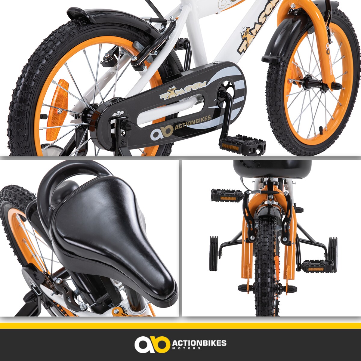 Actionbikes Kinderfahrrad Timson 16 Zoll, V-Brake-Bremsen, höhenverstellbar, Stützräder, Korb