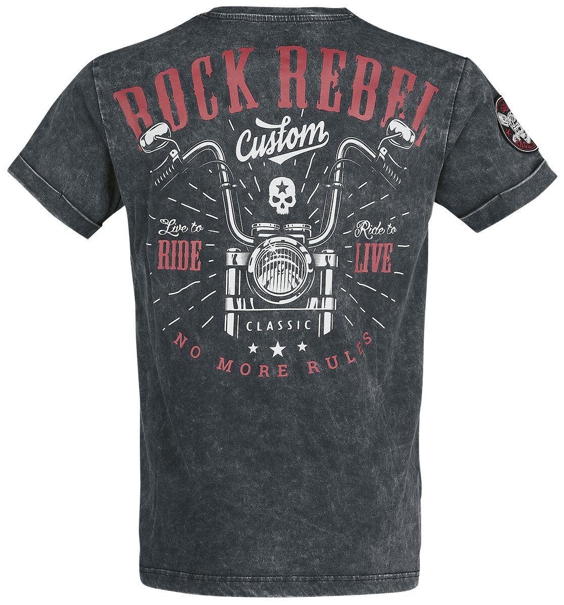 T-Shirt Noir Col En V & Imprimé | Rock Rebel by EMP T-Shirt Manches courtes