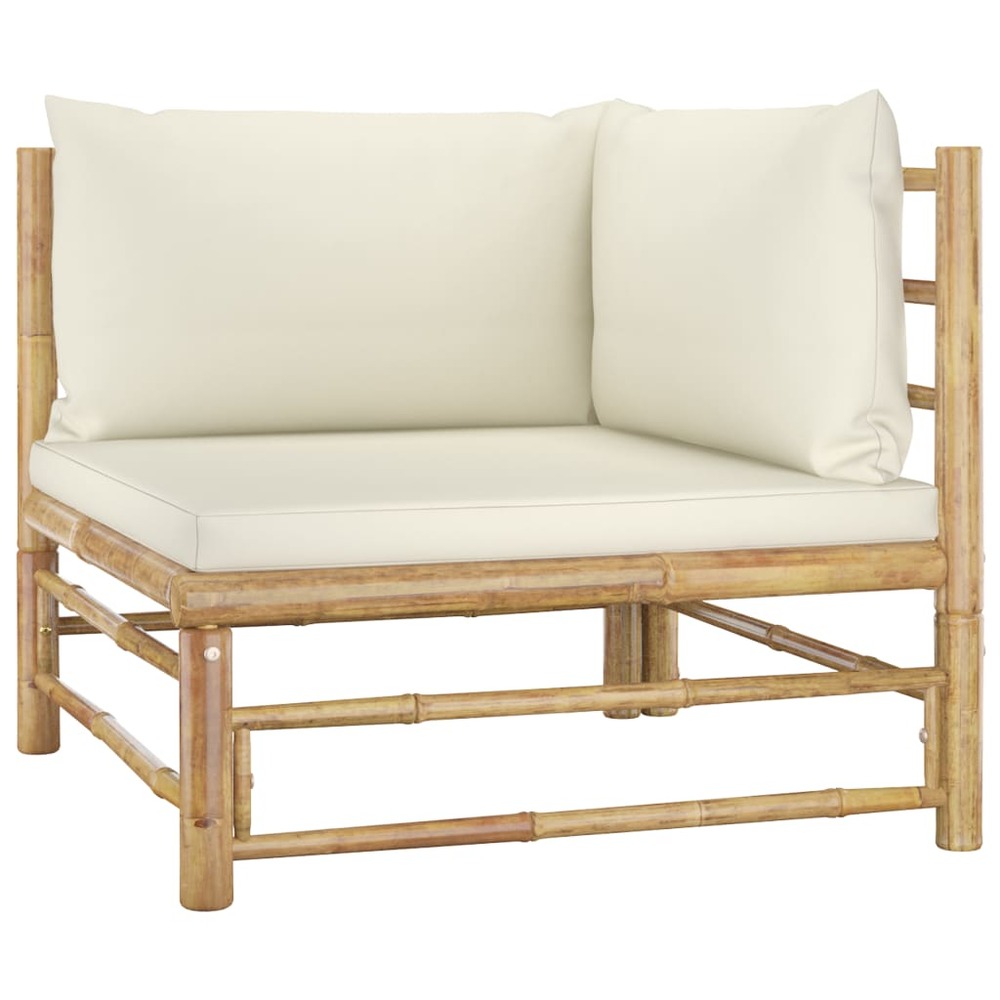 Salon de jardin meuble d'extérieur ensemble de mobilier 9 pièces avec coussins blanc crème bambou