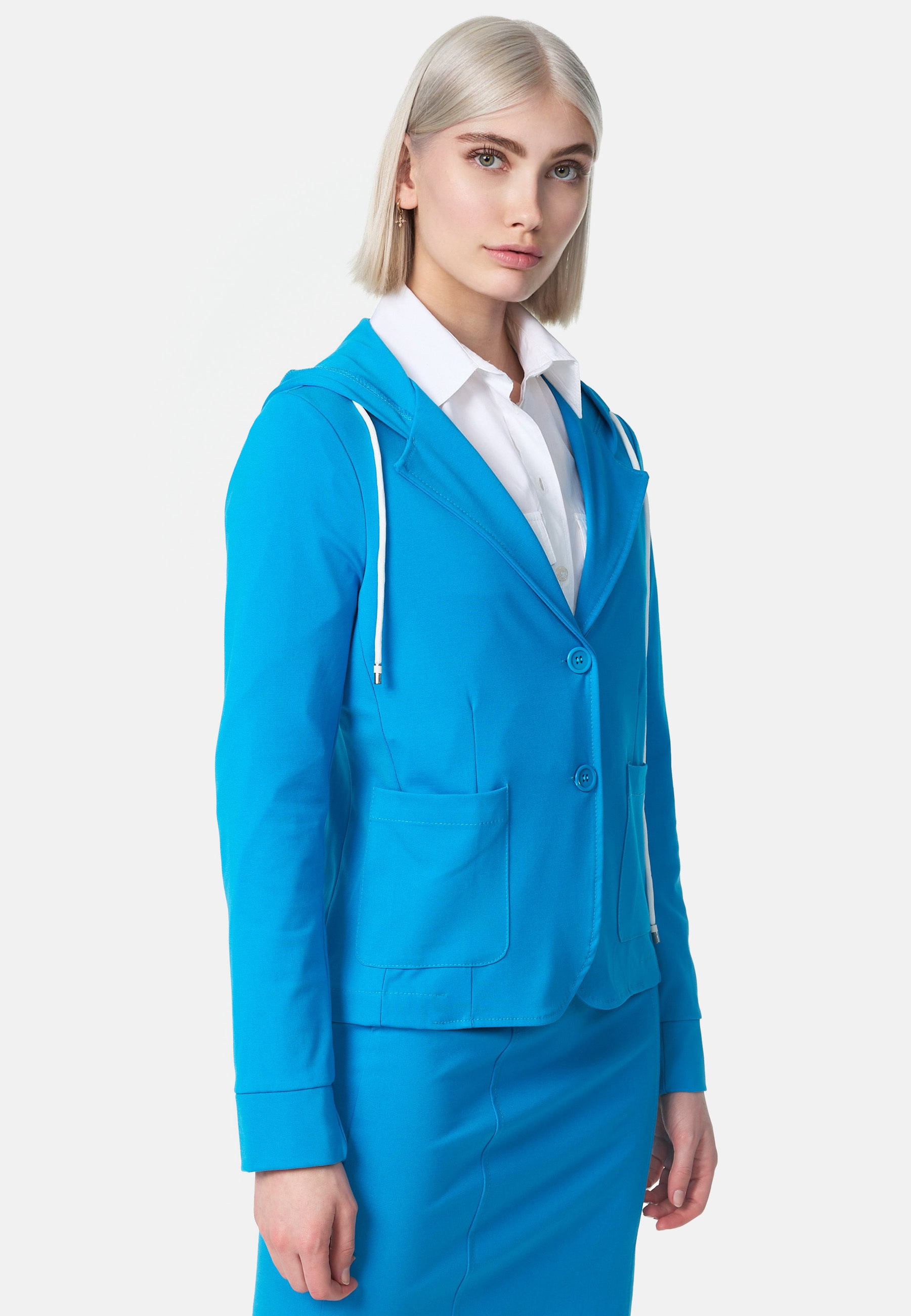 PM SELECTED Damen Kurzblazer Sportliches Sakko Business Hoodie Blazer mit Kapuze - Reverskragen & Zugband PM21