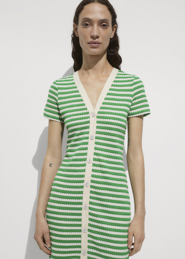 MANGO Striped jersey dress Green