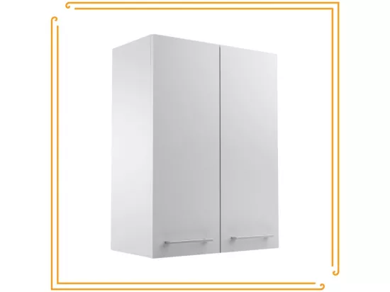 Armoire de salle de bain suspendue 60 cm au-dessus de l'évier avec étagères pour machine à laver blanc chromé