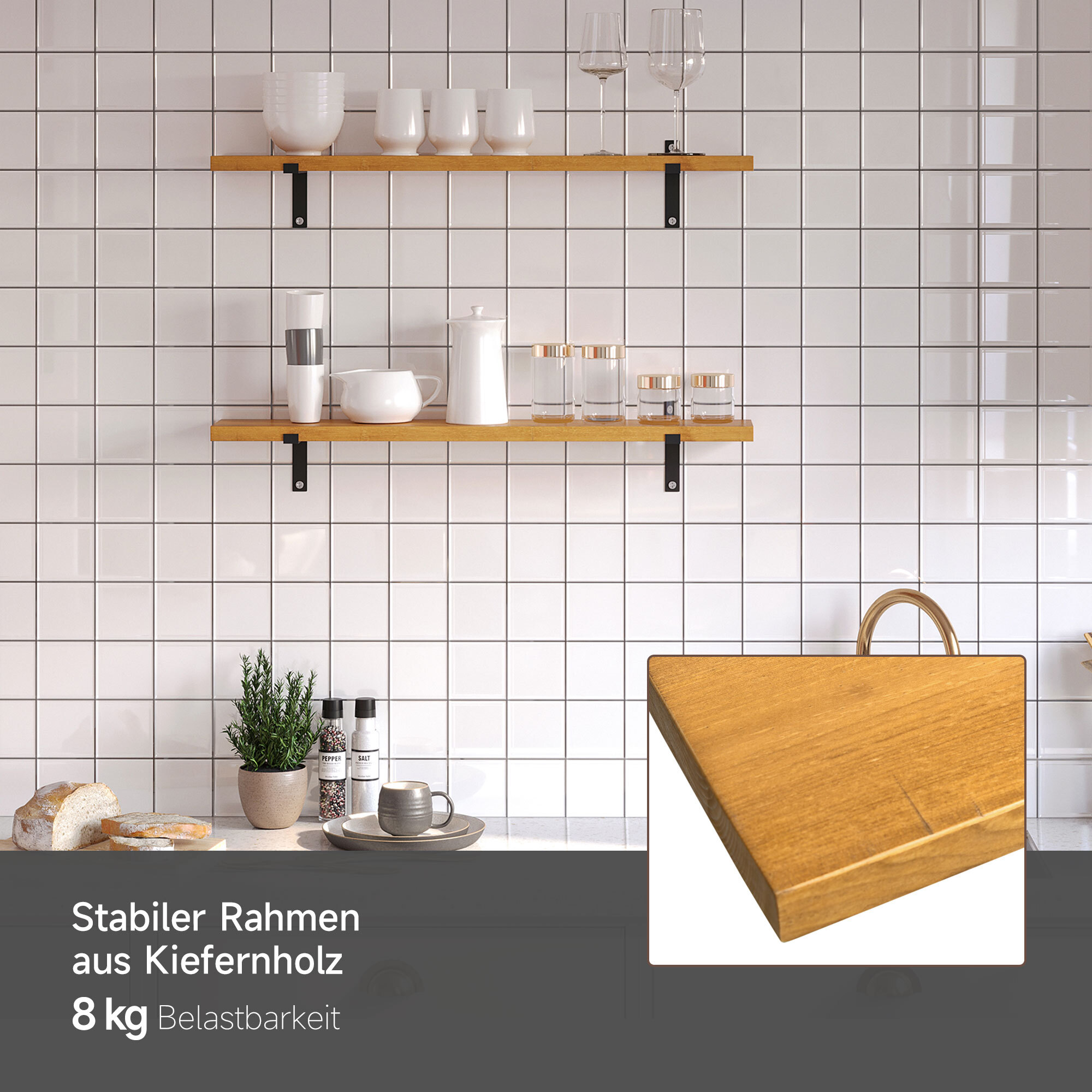 HOMCOM Wandregal mit Holzrahmen braun 90L x 15B x 2,5H cm