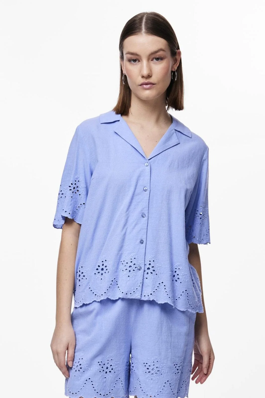 Pieces Pcalmina Ss Embroidery Shirt 4486677 hydrangea