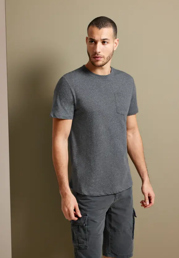 Long T-Shirt mit Brusttasche - steel grey melange