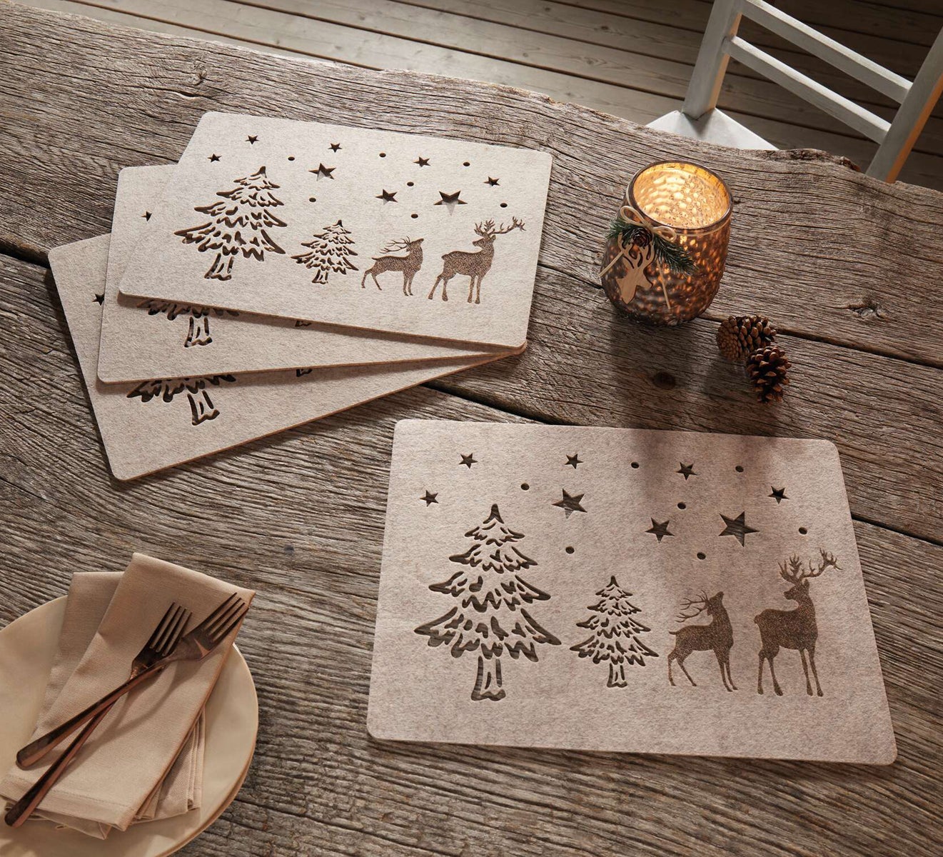 FRANK FLECHTWAREN | Winterbosplacemat, set van 4, 40 x 30 cm, VILT