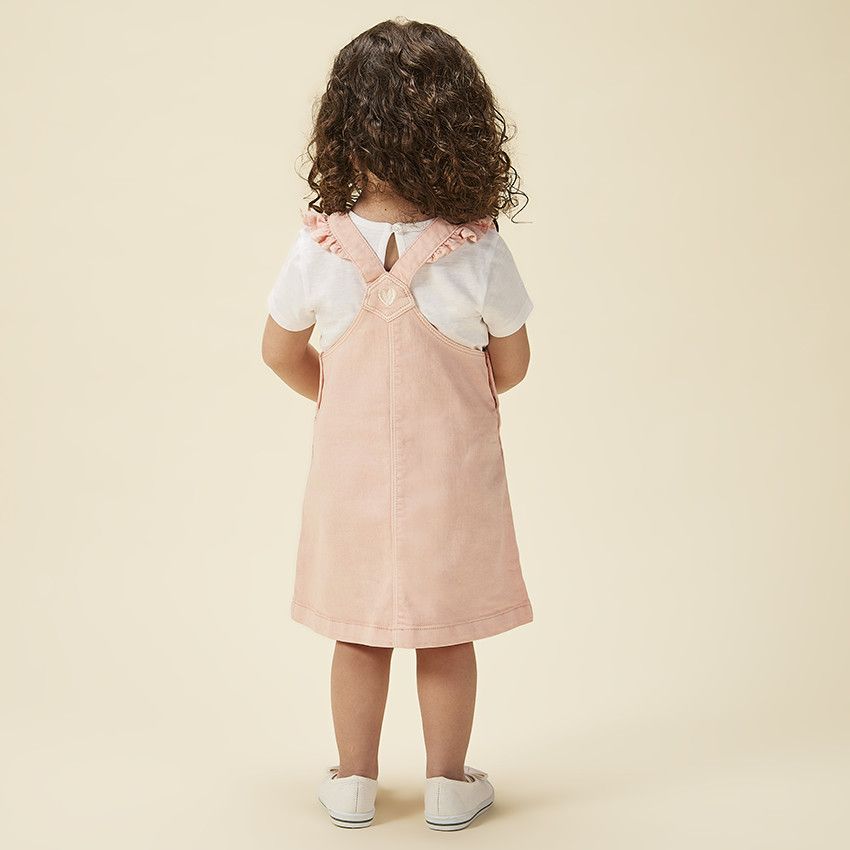 Robe salopette à cœurs dorés pour bébé fille - Rose