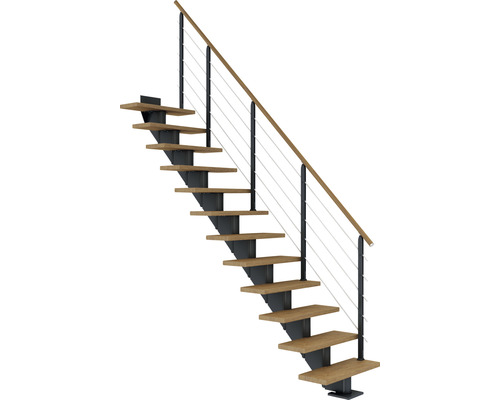 Pertura Alena Antraciet Middentrap, Recht, 75 cm, Geoliede Eikenhouten Leuning, 11 Treden / 12 Stijgers