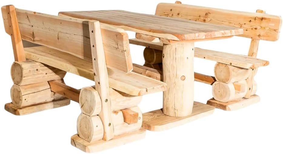 Gartengarnitur Lärche Rustikal 160 cm - Aus heimischer Lärche, naturbelassen - Garten Lounge Set aus massivem Holz 3-teilig - Gartenmöbel für Terrasse, Garten & Balkon, fertig montiert