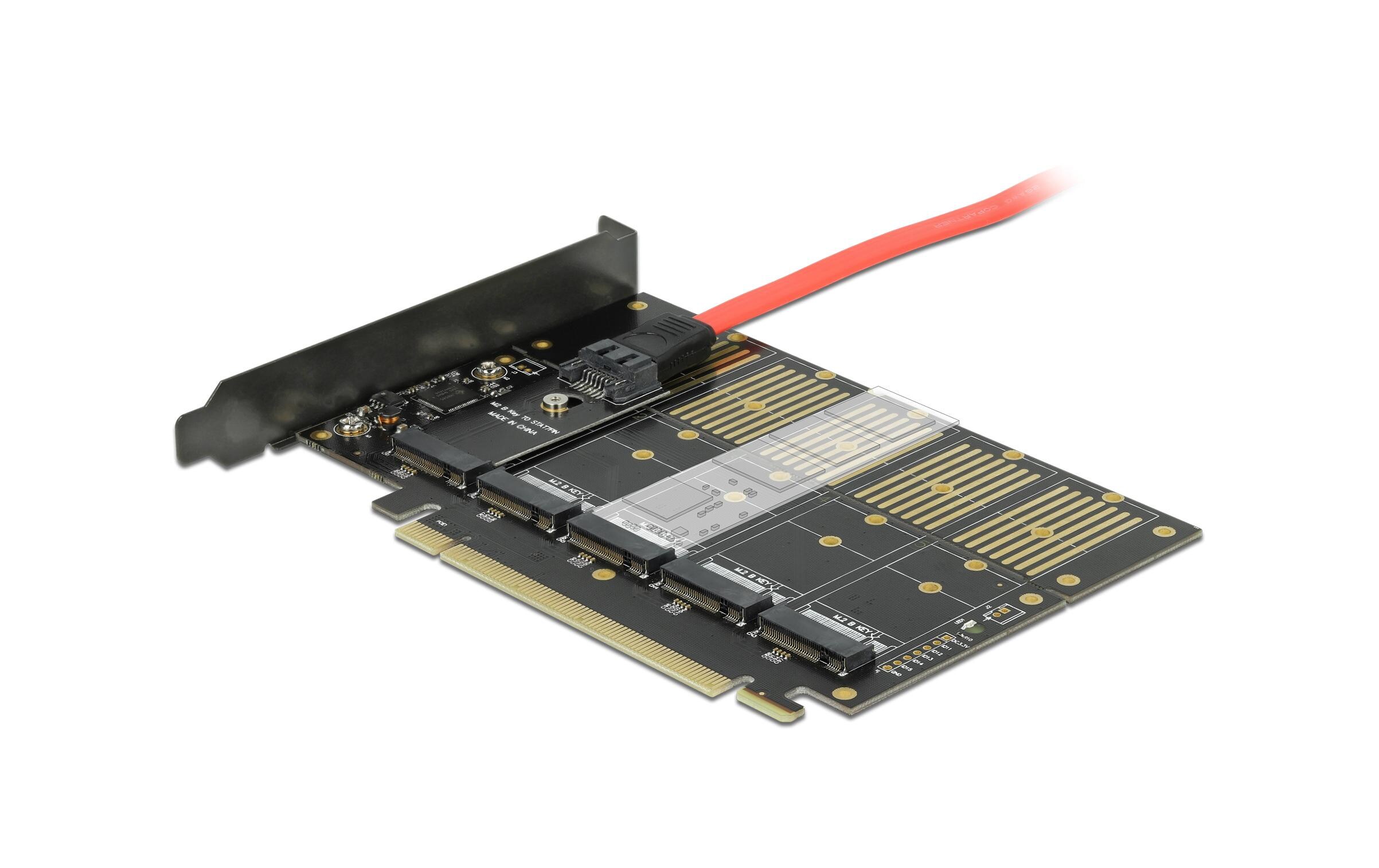 Host Bus Adapter PCI-Express x16v3 zu 5xM.2 Key-B, SATADelock PCI Express x16 Karte zu 5 x intern M.2 Key B / SATA