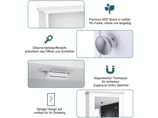 Armoire de salle de bain avec miroir, armoire miroir murale à 2 niveaux,avec etagère réglable
