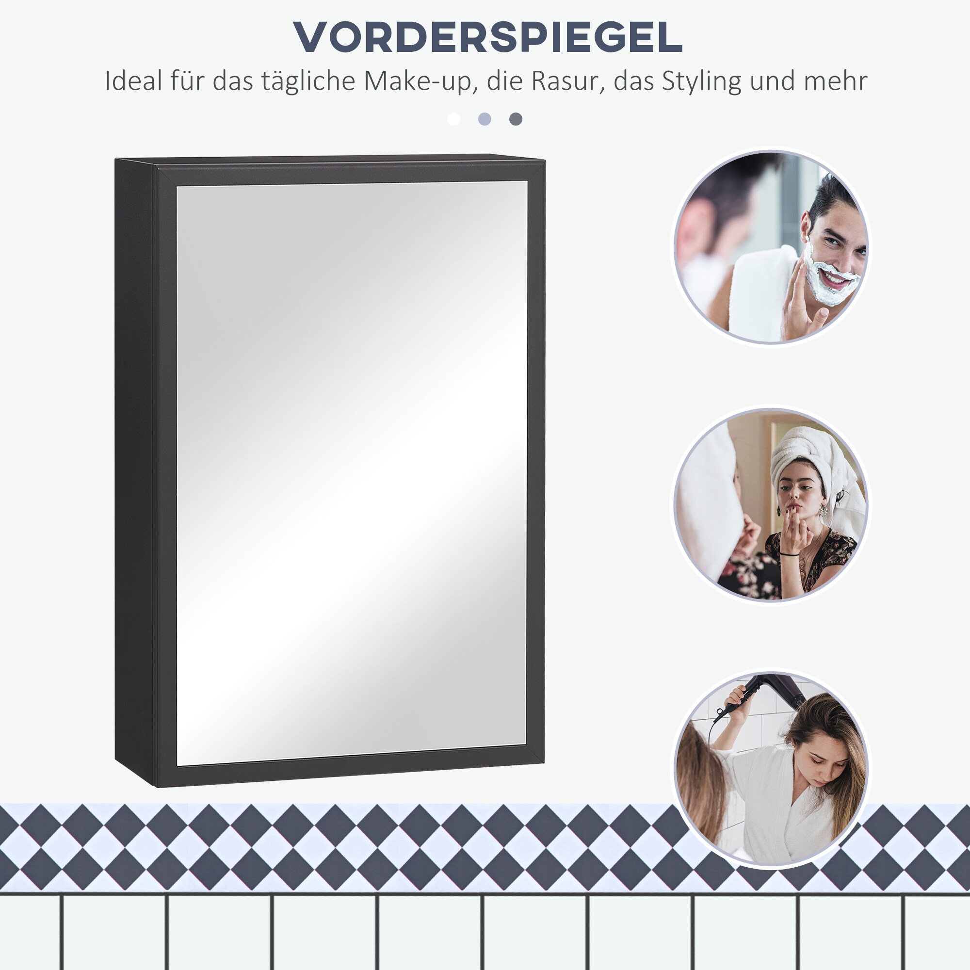 kleankin Spiegelschrank mit Spiegelglastür schwarz 40L x 15B x 60H cm