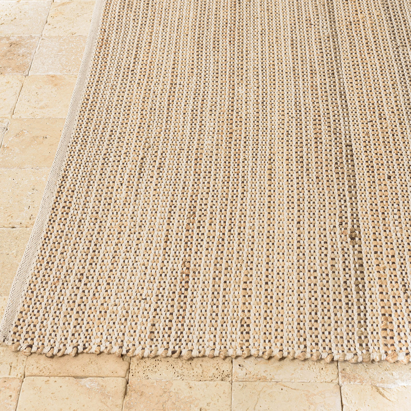 Macabane Tapis en Jute & Coton Quentin sable/ivoire/noir - 290x200 cm