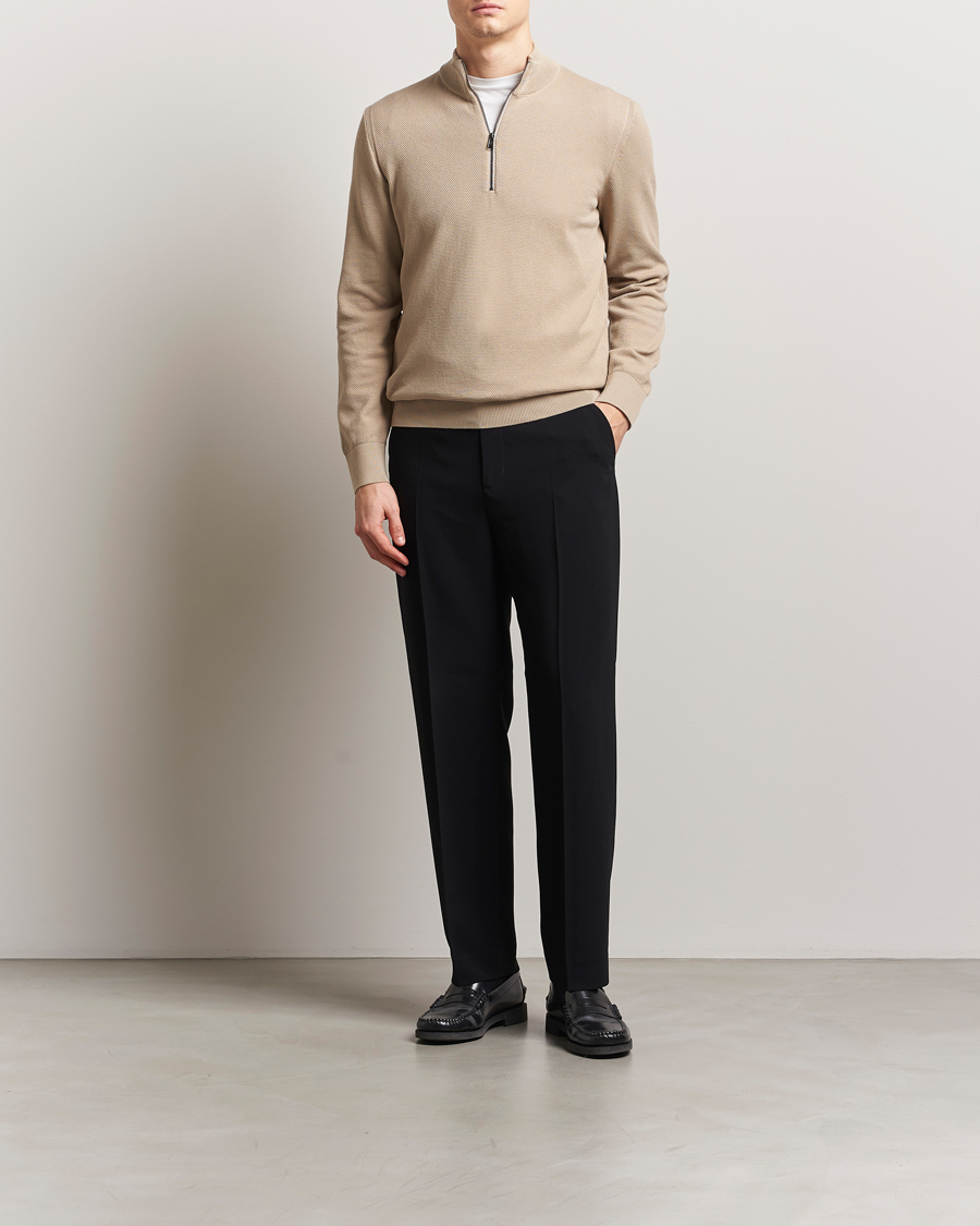 BOSS BLACK Ebrando Knitted Half Zip Light Beige