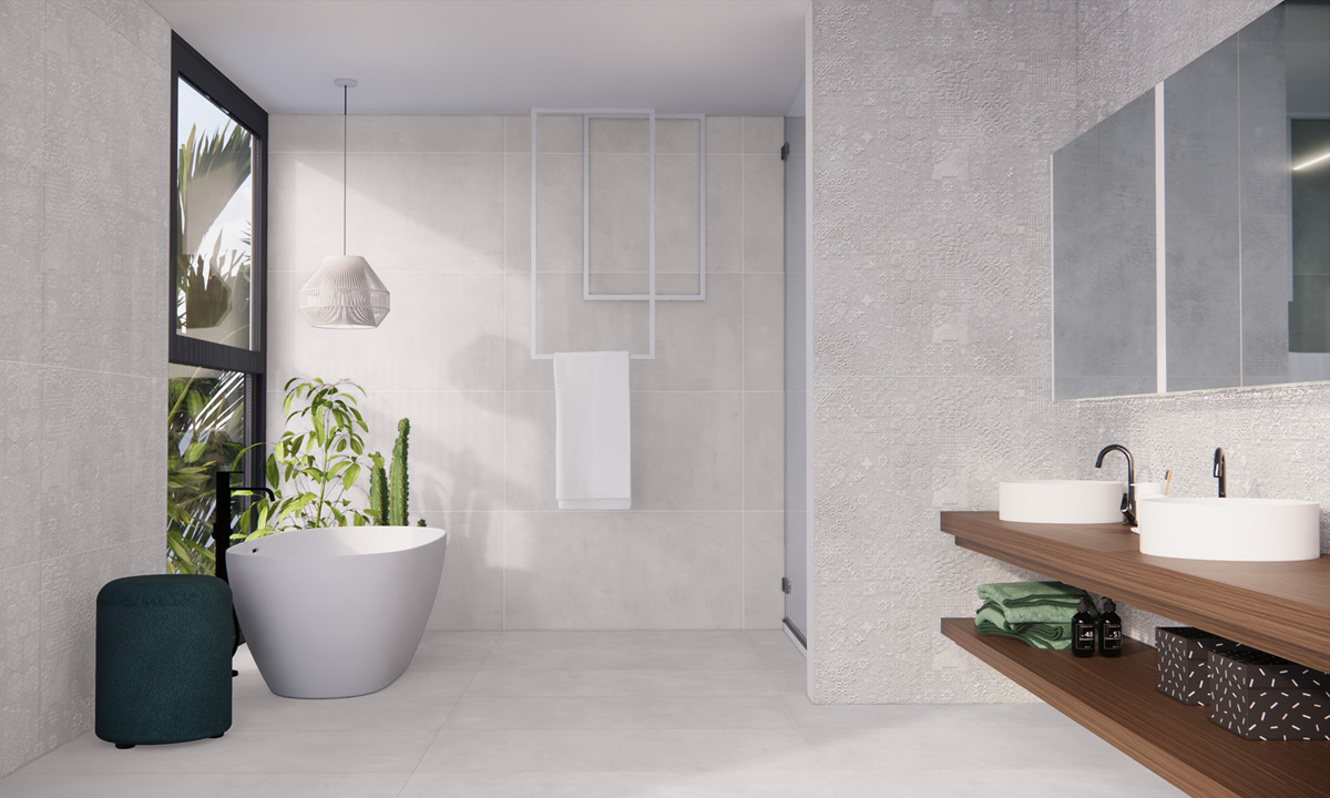 Jabo Beton Cire Bercy Bianco wandtegel reliëf wit 60x120cm gerectificeerd