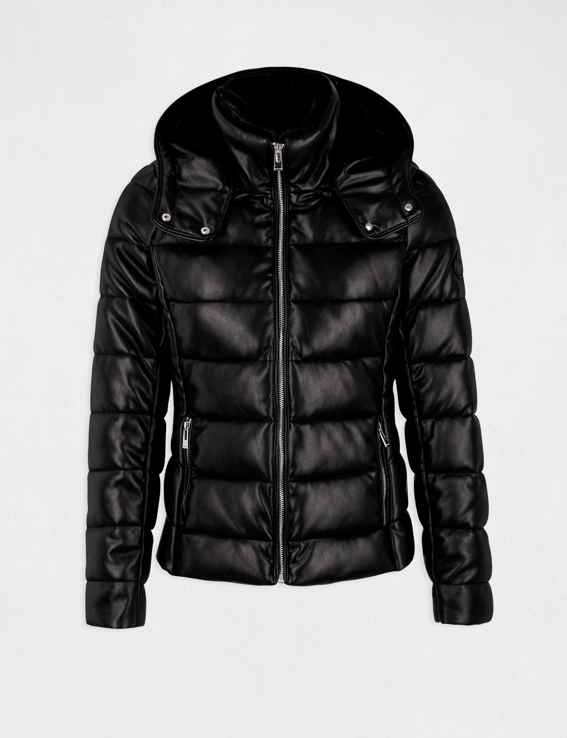 Doudoune droite à capuche noir femme - noir