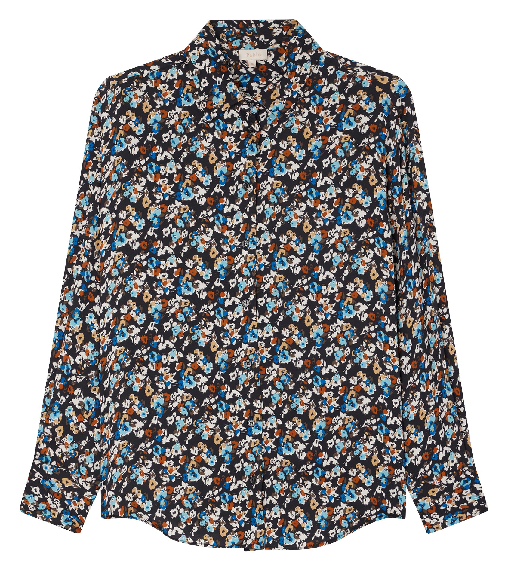 BERNICE - Chemise à fleurs satinée| Noir