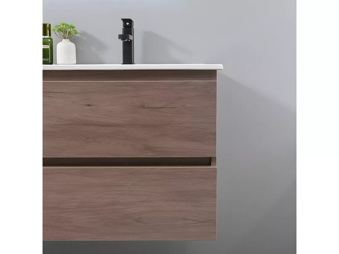 LuxuryBain - Meuble de salle de bain double vasque 120cm bois foncé avec miroir led