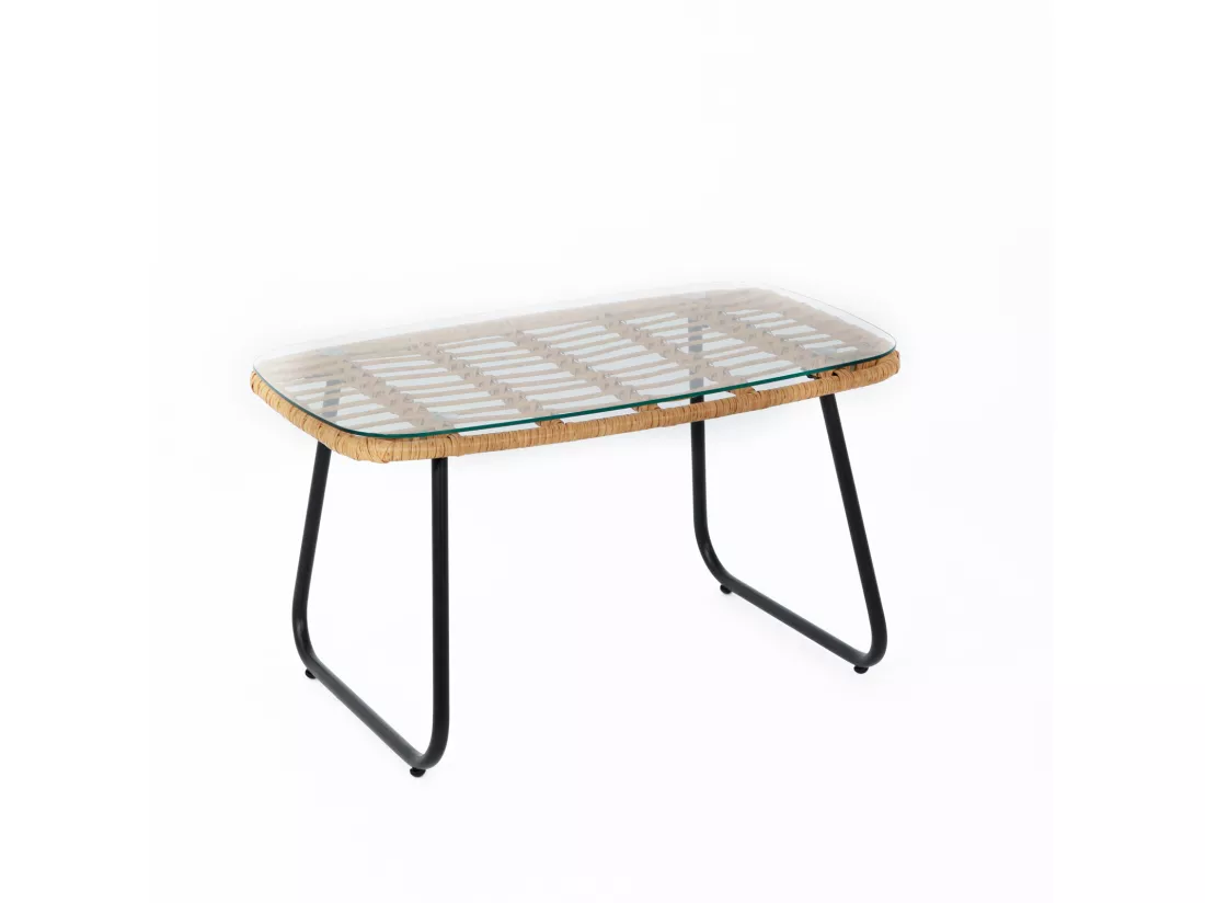 Ensemble de meubles de balcon SVITA CAPRI en polyrotin pour l'extérieur, 4 pièces Salon de jardin Natur