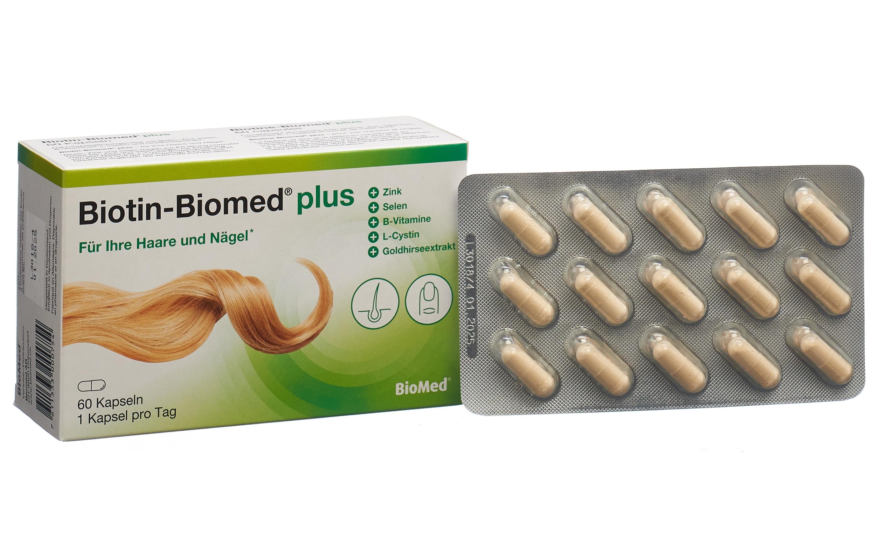 Biotin-Biomed plus 60 KapselnVegane Nahrungsergänzung für strahlende Haut und Haare