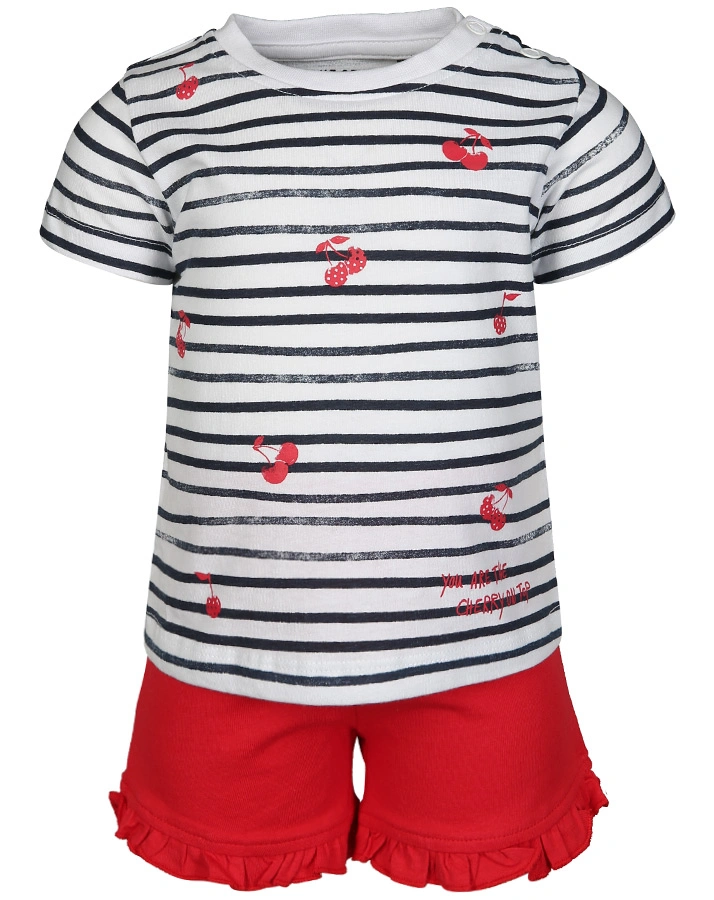 T-Shirt THE CHERRY ON TOP mit Shorts gestreift in weiß/rot